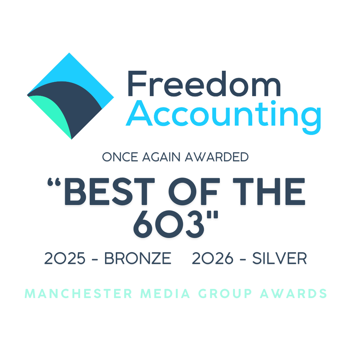 Freedom Accounting – Best of the 603 award: 2025 Bronze, 2026 Silver, Manchester Media Group Awards